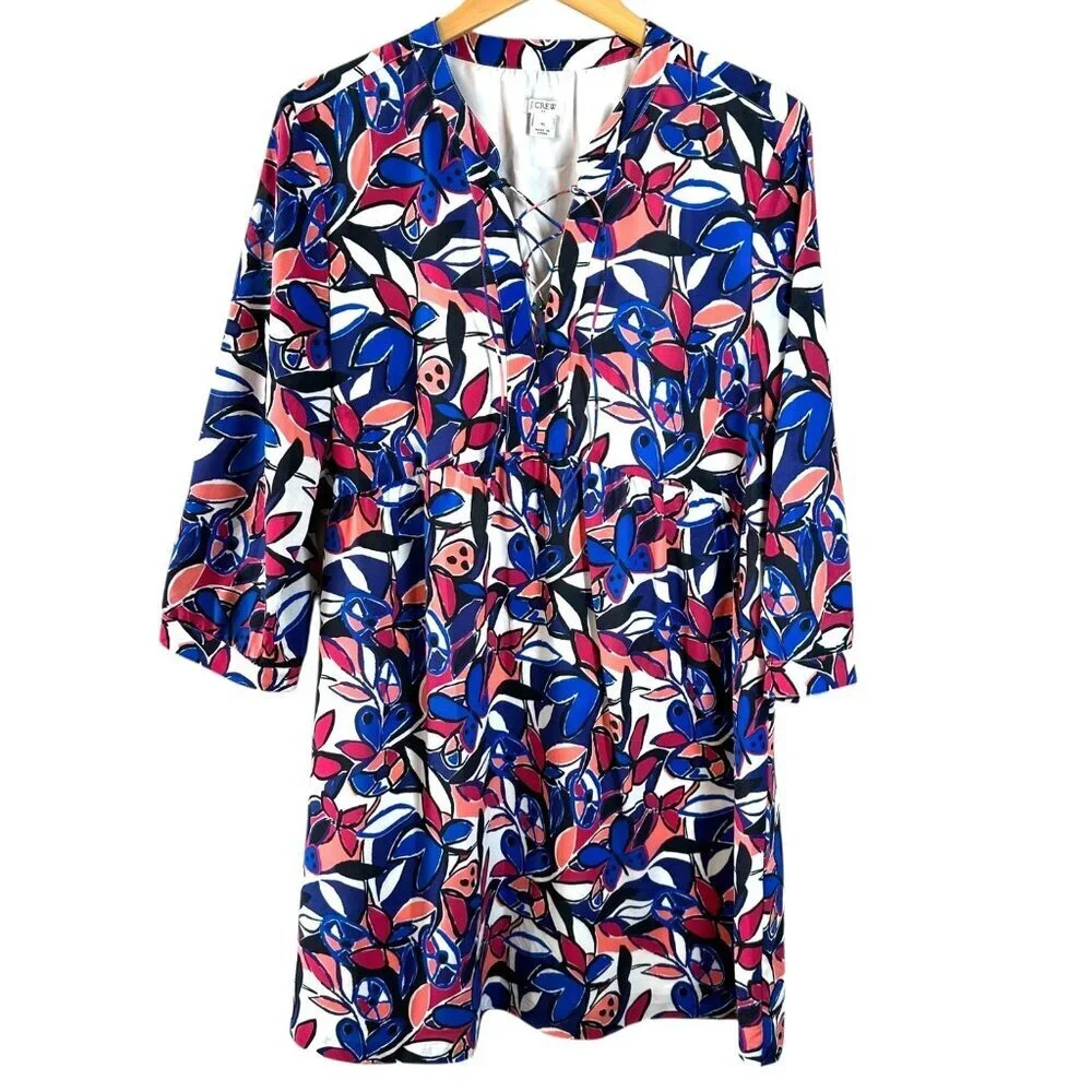 J.Crew Multicolor Butterfly Print Lace-Up Tunic Dress Size XL Style H4528